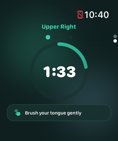 ScanDent Apple Watch brushing timer with zone guide and micro-instruction